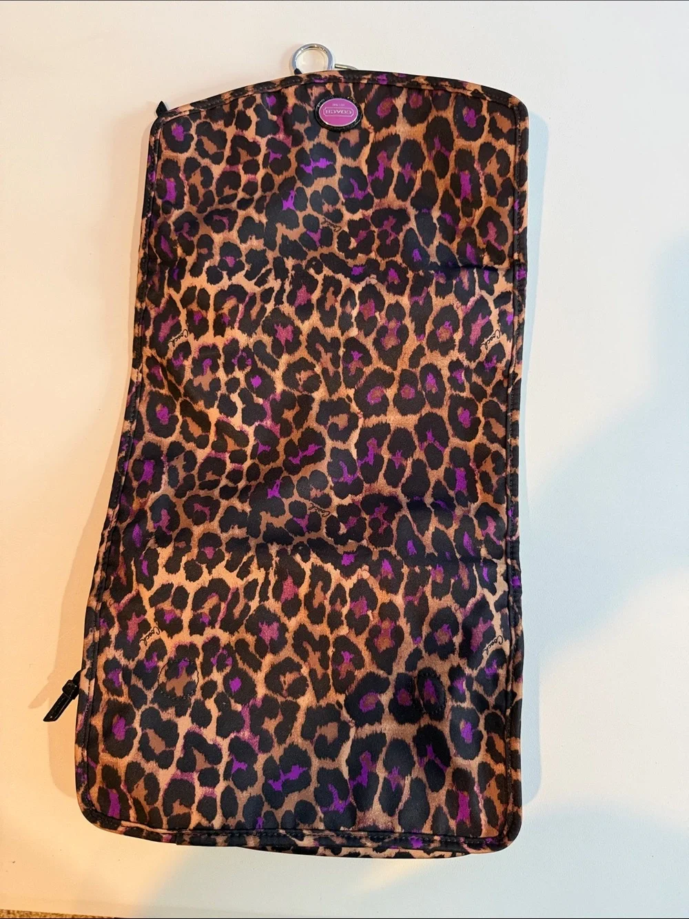 Coach Ocelot Purple Leopard Print Hanging Cosmetic Case Travel Bag
